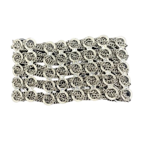 Jennifer Lopez Mesh Silver Tone Bracelet 7"-8" Icy Rhinestone JLO Wide Chain - Picture 3 of 9